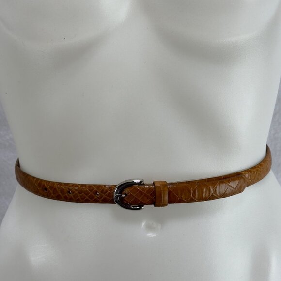 LIZ CLAIBORNE Embossed Leather Belt With Silver-Tone Buckle Tan Size Medium - Picture 1 of 12